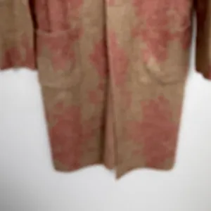 Happily Grey Long Cardigan Faux Fur Neckline Pink Tan Elevated Indie Glam Large thumbnail 5