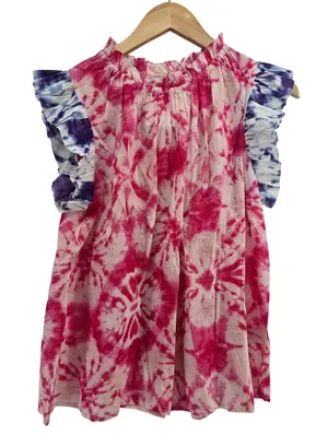 THML Top Womens Medium Bora Bora Tie Dye Flutter Sleeve Pink Blue NEW thumbnail 1