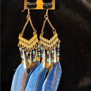 Bohemian Blue Feather Earrings thumbnail 6