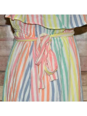Emily Wonder Strapless Rainbow Stripe Ruffle Maxi Dress Size L Cruise Resort thumbnail 6