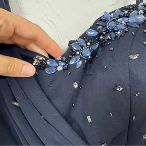 Xscape Blue Beaded One Shoulder Maxi Formal Dress Womens 12 Ruched Bridesmaid thumbnail 11