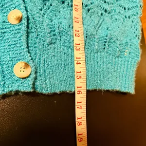 Debut Large‎ Teal Blue Pointelle Knit Cropped Cardigan Sweater V-Neck thumbnail 7