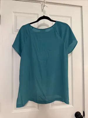 LOFT Teal Short Sleeve Round Neck Blouse thumbnail 7