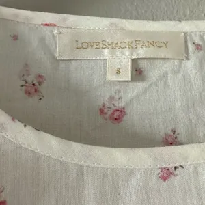 LoveShackFancy Cream & Pink Floral Print Ruffle Blouse thumbnail 4
