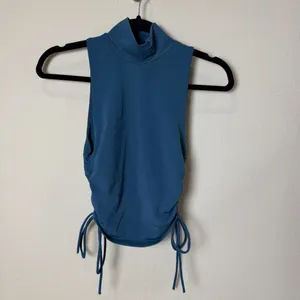 ZARA Teal Mock Neck Tie Scrunch Side Sleeveless Top Size Medium thumbnail 2