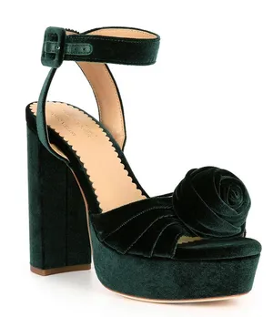 Antonio Melani x Nicola Bathie Emilia Velvet Emerald Green Platform Dress Sandals. thumbnail 1