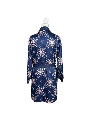 Morgan Lane x FabFitFun Allie Floral Satin Robe Navy Size Small Medium thumbnail 4