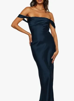 Satin off the shoulder maxi dress amazon thumbnail 2