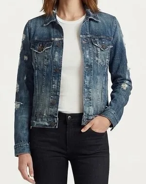 Denim & Supply Ralph Lauren Distressed Blue Denim Trucker Jacket Size Medium M thumbnail 1