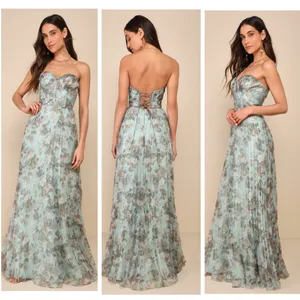 Lulus Most Beautiful Day Sage Multi Floral Print Organza Maxi Dress Size Medium thumbnail 2