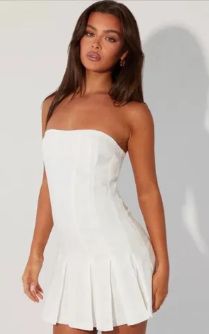 NWT Peppermayo Saving Hearts White Strapless Corset Pleat Hem Mini Tennis Dress thumbnail 1
