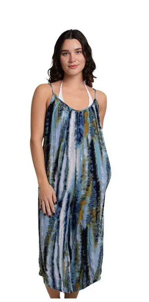NWT J. Valdi Womens Striped Jumpsuit Swim Cover Up J15175 Blue Multi L thumbnail 1