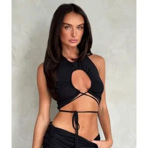 Tiger Mist Cynthia Keyhole Criss Cross Top Size M in Black thumbnail 6