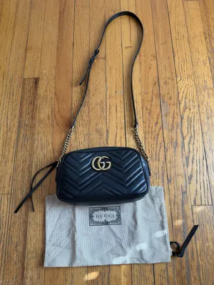 Gucci Crossbody Bag Womens Small Black Leather GG Marmont Camera Made In Italy thumbnail 1