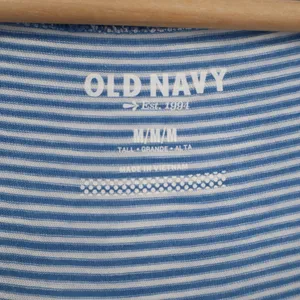 Old Navy Womens Blue White Striped Ruffle Henley Long Sleeve Top Tall Medium thumbnail 2