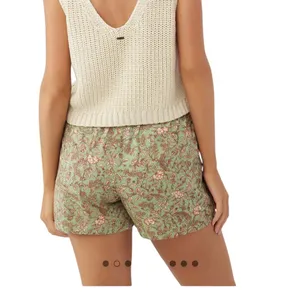 Viscose Oneill Fran Green Floral Print Drawstring Waist 4 Pocket Shorts Womens L thumbnail 3