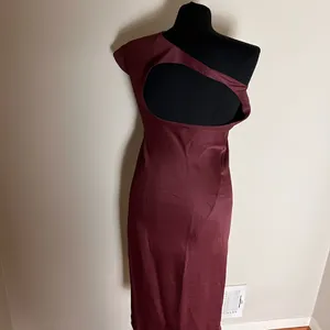 Zara One-Shoulder Maroon Dress thumbnail 5