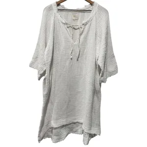 9seed Women Sz S Kaftan Dress White Gauze Cotton Boho Coverup Beach Coastal thumbnail 2