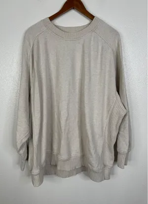 Aerie Oversized Crewneck Sweatshirt XXL Oatmeal Heather Ribbed Side Pullover thumbnail 1