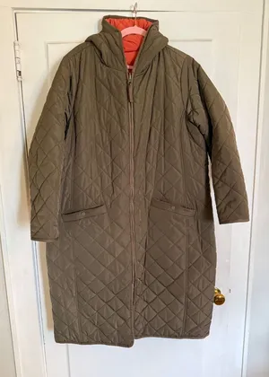 Universal Standard Reversible‎ Quilted Long Coat Brown Orange Hooded Parka Small thumbnail 1