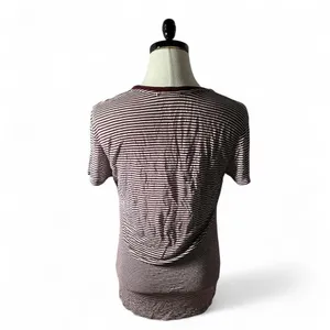 Brandy‎ Melville Burgundy White Striped One Size Cotton T Shirt thumbnail 2