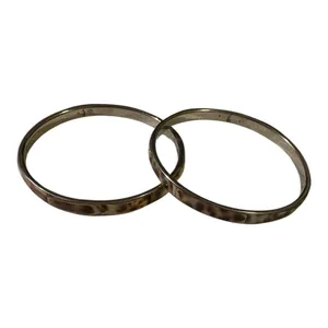 Conch Shell Inlay Pair of Bangle Bracelets 2.6” inside diameter Brown thumbnail 7