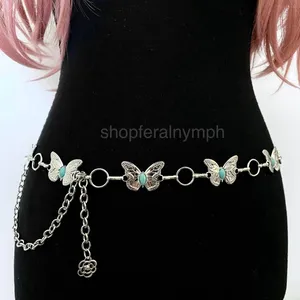 Silver Y2K Western Butterfly Turquoise Chain Belt, Fits 24-42 Inches, X7GA1343 thumbnail 4