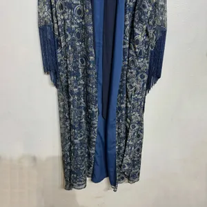 House of Harlow 1960 Blue Print Reska Fringe Sleeve Maxi Dress Sz L thumbnail 4