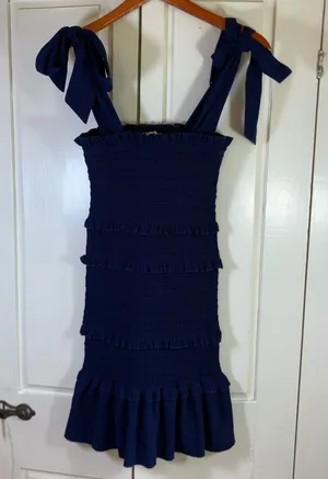Altar'd State Blue Smocked Ruffle Tie Shoulder Mini Dress‎ Small Party Bodycon thumbnail 1