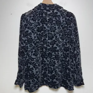VTG 90s Women Silk Fairy Button Sheer Top Grunge Black‎ Burnout Velvet Floral thumbnail 6