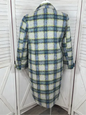 Cyrus Plaid Wool Blend Long Midi Overcoat Coat Grey Green Blue Large Winter thumbnail 4