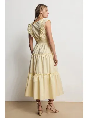 Derek Lam 10 Crosby x RTR Tiered V-Neck Dress in Butter yellow 4 Womens thumbnail 2