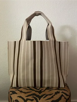 NEW Vivere Striped Reusable Woven Tote Bag thumbnail 4