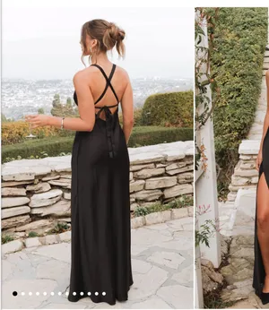 Show Me Your Mumu Anderson Dress Black Maxi Luxe Satin thumbnail 2