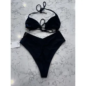 NWT Quince Black Italian Triangle Bikini Top & V Cut Bottom Set Size Medium thumbnail 2