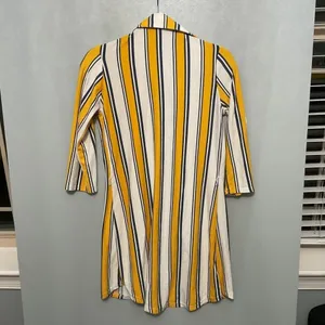 J for Justify Yellow Navy Striped Button Front Shirt Dress Collared S thumbnail 3