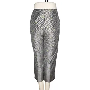 Peter Martin Vintage Silk Trousers Gingham Palm Tree Embroidered Size 8 thumbnail 4