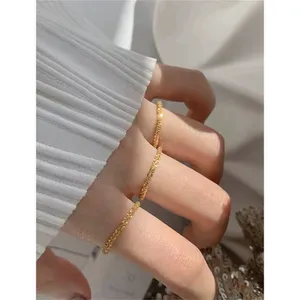 Sparkling‎ Yellow Gold Plated 925 Margarita Chain Flexible Ring, Sz 6.5 thumbnail 7