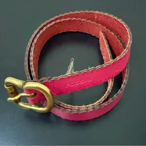FOSSIL BT4028690 Pink Scalloped Edge Leather Belt Size S Waist 29.5”-33.5” thumbnail 3