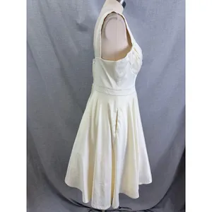 ModCloth Ivory Satin Sweetheart Fit Flare Mini‎ Dress Pockets Bridal Rehearsal L thumbnail 6