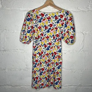 Rixo for Target Women's Linen Rayon Multi Floral‎ Puff Sleeve Button Dress 2 NWT thumbnail 4