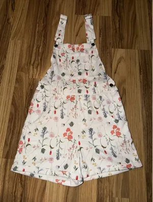 Cider XS Floral Corduroy Romper Cream Overalls Short thumbnail 1