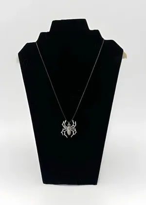 Silver Spider Pendant Necklace Black Leather Cord Gothic Punk Halloween Spooky thumbnail 1