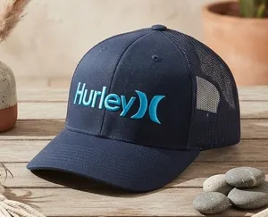 HURLEY Women’s Trucker Hat - Navy Blue Mesh Back Snapback Cap - Turquoise Logo thumbnail 1