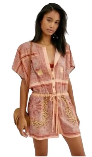 Free People Intimately | Paisley Leopard Print Short Sleeve Romper, size S thumbnail 1