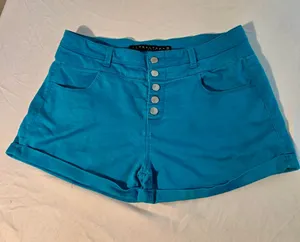 Tinseltown Women’s High Rise Button Fly Stretch Denim Shorts Turquoise Size 13 W thumbnail 1