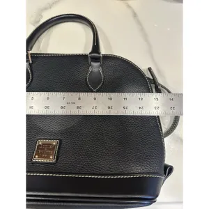 Dooney & Bourke Satchel Black Pebble Leather Zip Close W/ Strap Red Lining EUC thumbnail 11