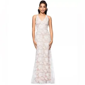 NWT Betsy & Adam Women's Embellished Floral Soutache Sleeveless Gown Dress White thumbnail 3