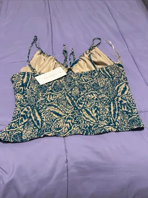 Sienna Sky Teal and Cream Leaf-Print Spaghetti Strap Camisole thumbnail 4