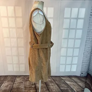 American Eagle Outfitters Tan Belted Corduroy Overall Jumper Mini Dress Large thumbnail 5